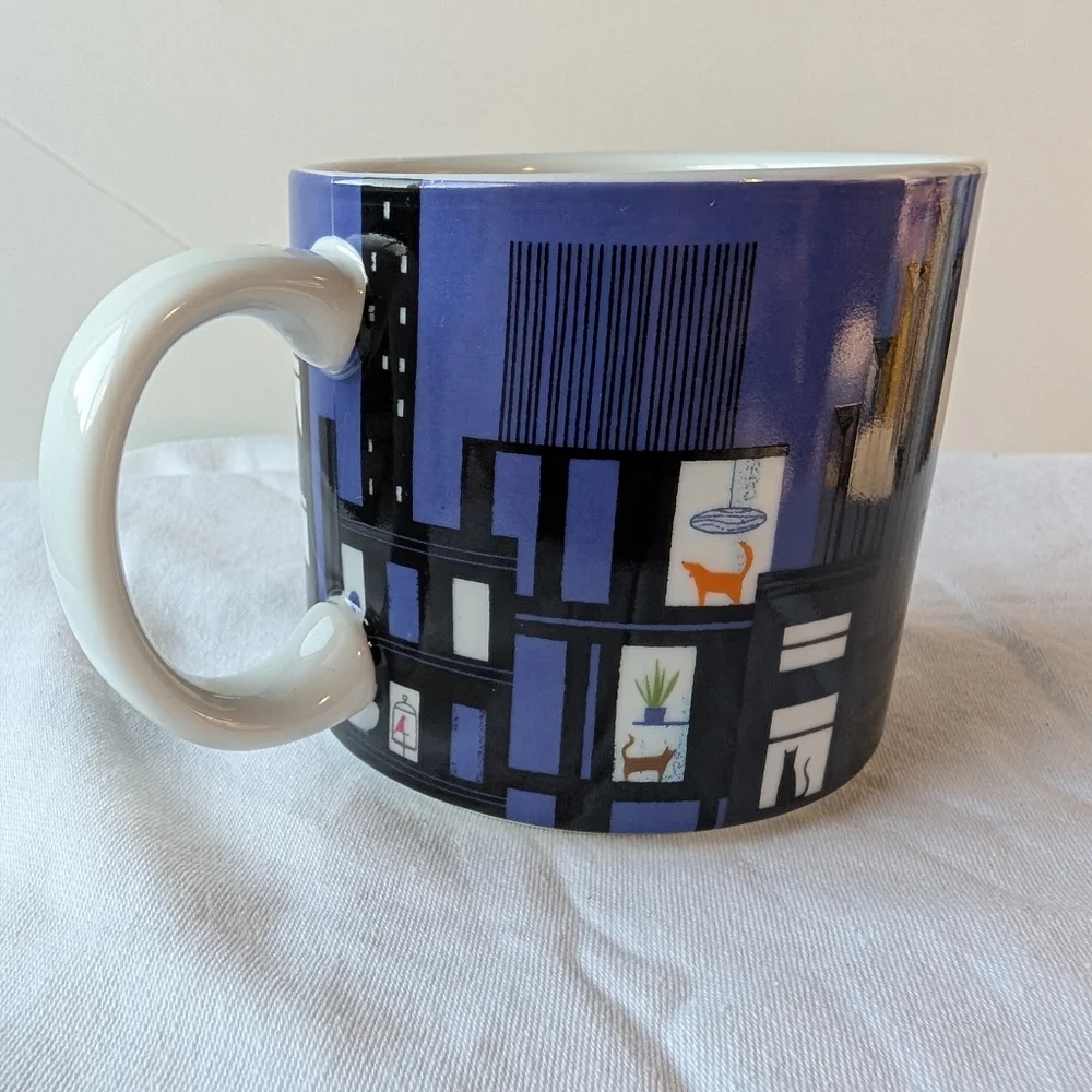 West Elm Sam Kalda ASCPA Pets In Windows City Night Skyline Mug Cup